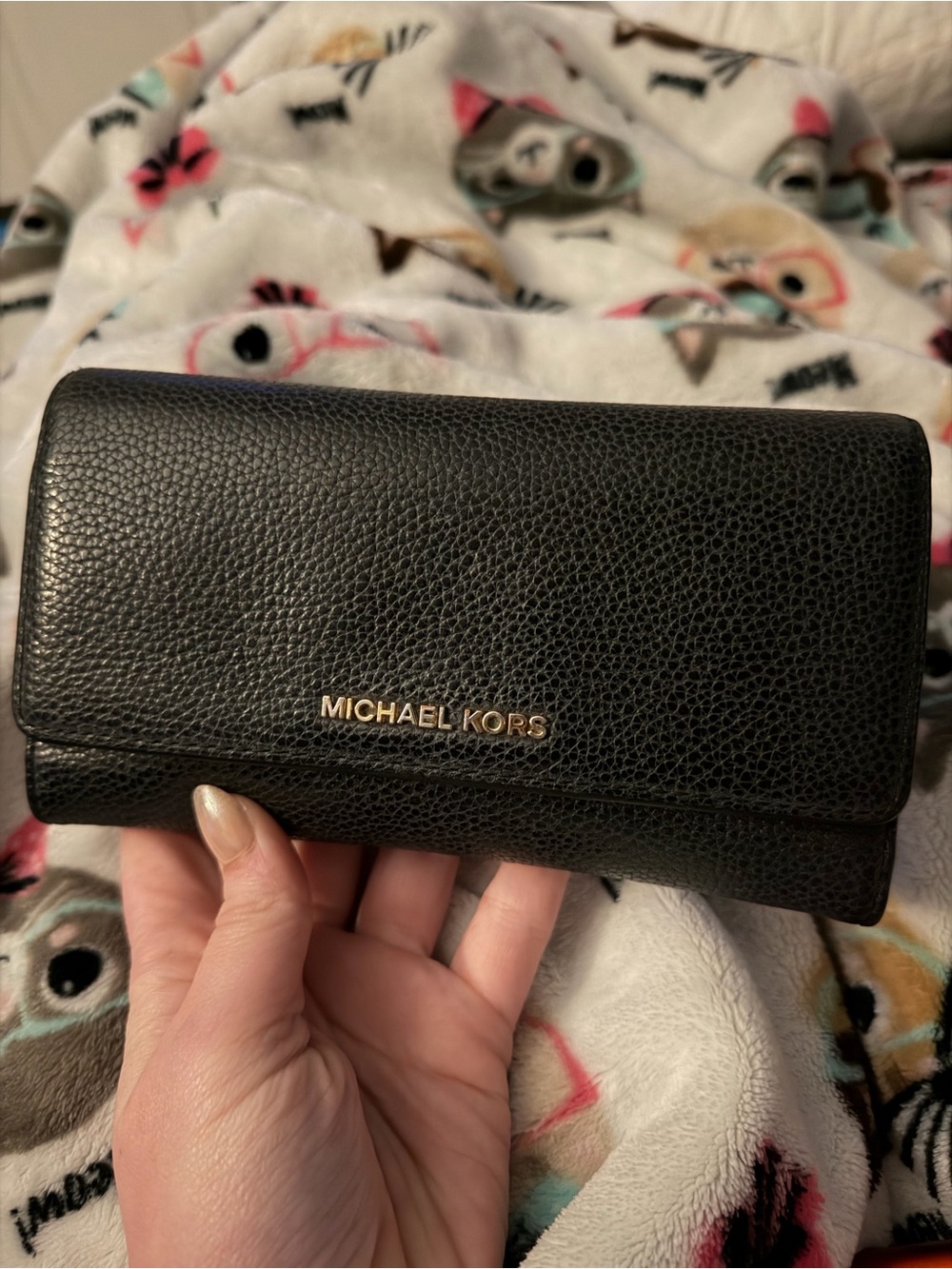 Michael Kors Black Leather Card & Key Holder with Gold Logo